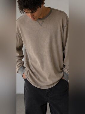 Indigo Palms Men XL Waffle Knit Thermal Shirt 100% Cotton Taupe